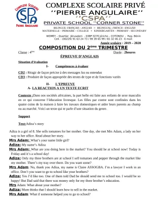Première page de Anglais 4e, 4e ML — Composition (2019-2020) · CPEG PIERRE ANGULAIRE