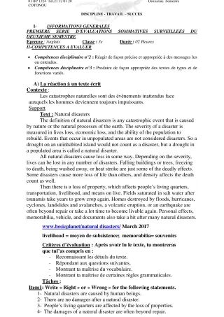 Première page de Anglais 3e, 3e ML — 2e semestre (2020-2021) · CEG Dantokpa