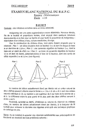 Première page de Examen Blanc de MATHS GENE — 3e, 3e ML — CEG Karimama (2018)