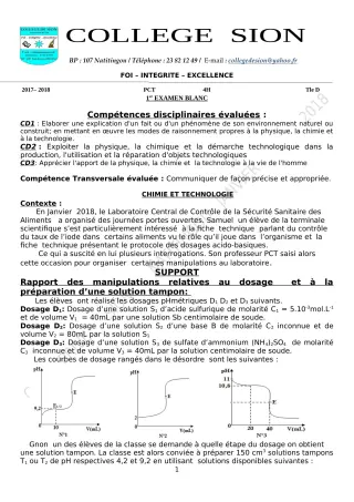 Première page de PCT Tle D — Interrogation (2019-2020) · CEG PRIVE SION DES AD