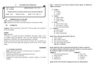 Première page de Anglais 6e, 5e, 4e, 4e ML, 3e, 3e ML, 2nde A2, 2nde D, 1ère A2, 1ère D, Tle A2, Tle D — 1er devoir surveillé, 2e semestre (2018-2019) · CEG1 Kalalé