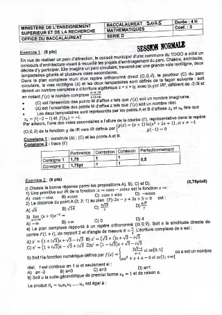 Première page de Épreuve de Sciences Physiques – Baccalauréat 2025 – Série A4 – Togo