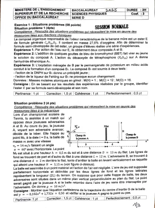Première page de Épreuve de Sciences Physiques – Baccalauréat 2025 – Série D – Togo