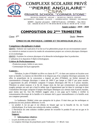 Première page de PCT 3e — Composition, 2e trimestre (2019-2020) · CPEG PIERRE ANGULAIRE