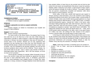 Première page de Anglais Tle A1, Tle A2, Tle B — 2e devoir surveillé, 1er semestre (2022-2023) · CEG ZONGO