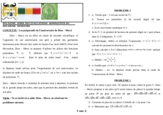 Première page de Mathématiques 2nde D — 2e évaluation sommative, 2e semestre (2019-2020) · CEG GBESSOU