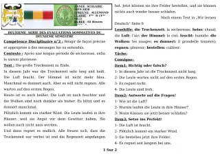 Première page de Allemand 3e ML — 2e évaluation sommative, 2e semestre (2019-2020) · CEG GBESSOU
