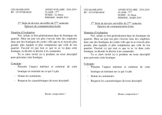 Première page de Français 5e — 1er devoir surveillé, 2e semestre (2018-2019) · CEG Banikanni