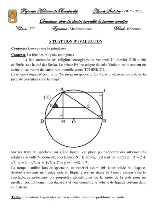 Première page de Mathématiques 3e — 2e devoir surveillé, 1er semestre (2019-2020) · PMB
