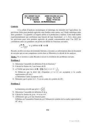 Première page de Mathématiques Tle B — 1er devoir surveillé, 1er semestre (2023-2024) · CEG2 ABOMEY - CALAVI (CEG ZOCA)