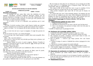 Première page de Français 4e — 2e devoir surveillé, 2e semestre (2022-2023) · CEG SEKERE