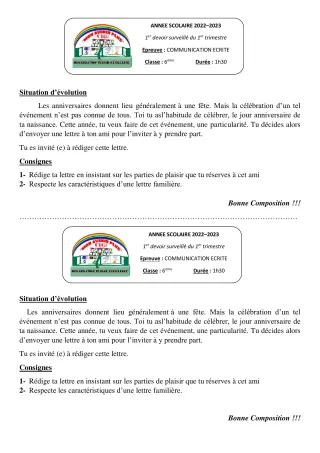 Première page de Français 6e — 1er devoir surveillé, 1er trimestre (2022-2023) · CPEG MON AVENIR PLUS