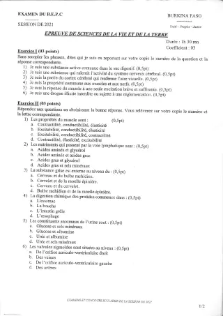 Première page de BEPC 2025 épreuve SVT probable burkina fasso
