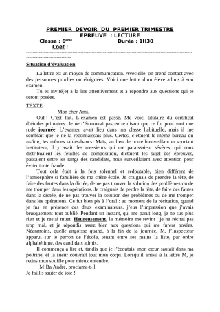 Première page de Français 6e, 5e, 4e, 4e ML, 3e, 3e ML, 2nde A, 2nde A1, 2nde A2, 2nde B, 2nde C, 2nde D, 1ère A, 1ère A1, 1ère A2, 1ère B, 1ère D, Tle A, Tle A1, Tle A2, Tle B, Tle D — Composition, 1er trimestre (202