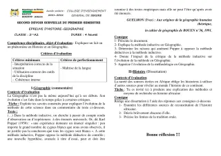 Première page de Histoire-Géographie 2nde A2 — 2e devoir surveillé, 1er semestre (2021-2022) · CEG SEKERE