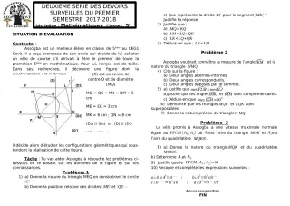 Première page de Mathématiques 5e — 2e devoir surveillé, 1er semestre (2017-2018) · CEG1 Covè