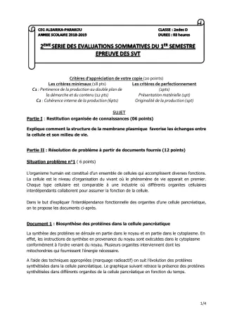 Première page de SVT 2nde D — 2e évaluation sommative (2018-2019) · CEG Albarika