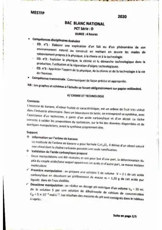 Première page de Examen Blanc de PCT — Tle D — CEG AYOU (2019)
