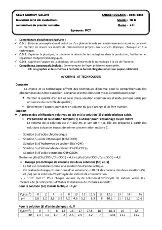 Première page de PCT Tle D — 2e évaluation sommative, 1er semestre (2023-2024) · CEG2 ABOMEY - CALAVI (CEG ZOCA)
