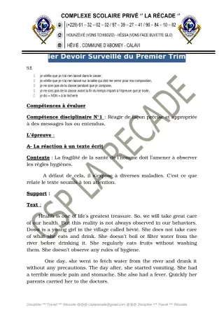 Première page de Anglais 4e, 4e ML — 1er devoir surveillé, 1er trimestre (2019-2020) · CPEG LA RECADE