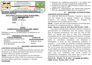 Première page de Histoire-Géographie 1ère A1, 1ère A2 — 2e évaluation sommative, 1er semestre (2019-2020) · CEG GBESSOU