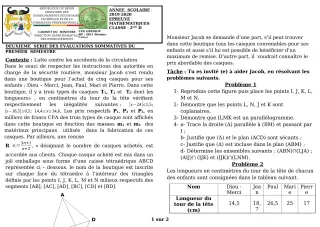 Première page de Mathématiques 2nde D — 2e évaluation sommative, 1er semestre (2019-2020) · CEG GBESSOU