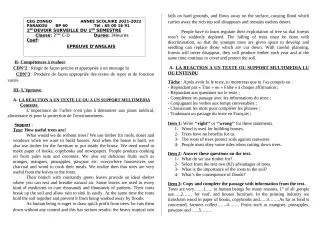 Première page de Anglais 2nde C, 2nde D — 1er devoir surveillé, 1er semestre (2021-2022) · CEG ZONGO