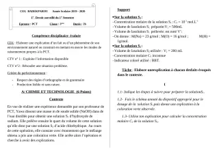 Première page de PCT 3e, 3e ML — 1er devoir surveillé, 1er semestre (2019-2020) · CEG BADEKPAROU