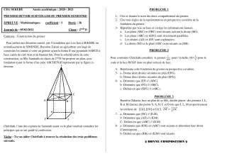 Première page de Mathématiques 2nde D — 1er devoir surveillé, 1er semestre (2020-2021) · CEG SEKERE