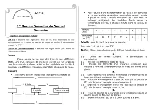 Première page de PCT 6e — 1er devoir surveillé, 2e semestre (2018-2019) · CEG TOUI