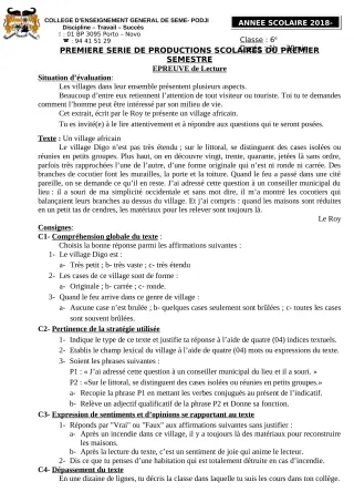 Première page de Français 3e ML — 1re production scolaire (2018-2019) · CEG SEME-PODJI