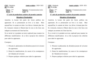 Première page de Français 3e, 3e ML — 1re production scolaire, 1er semestre (2020-2021) · CEG ONIGBOLO