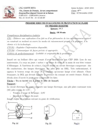 Première page de PCT 6e — Production scolaire, 1er semestre (2020-2021) · CEG Sainte Rita