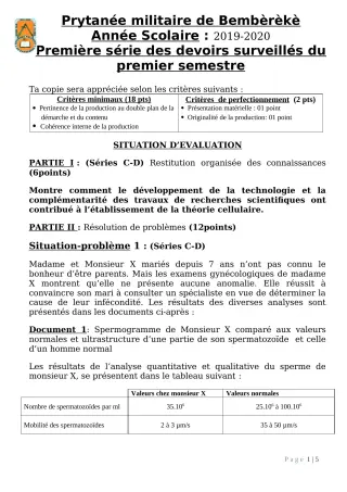 Première page de SVT 2nde C — 1er devoir surveillé, 1er semestre (2019-2020) · PMB