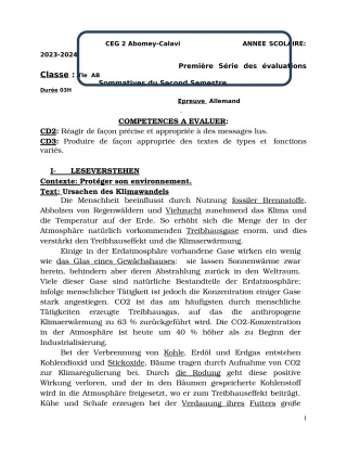 Première page de Allemand Tle B — 1re évaluation sommative, 2e semestre (2023-2024) · CEG2 ABOMEY - CALAVI (CEG ZOCA)