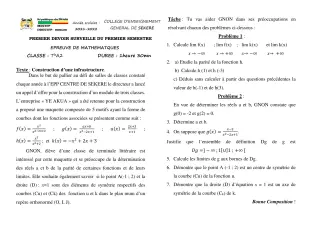 Première page de Mathématiques Tle A2 — 1er devoir surveillé, 1er semestre (2021-2022) · CEG SEKERE