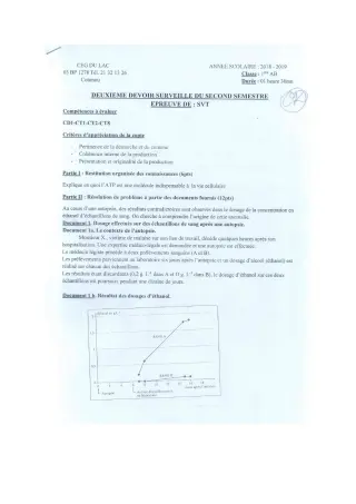 Première page de SVT 1ère A2, 1ère B — 2e devoir surveillé, 2e semestre (2018-2019) · CEG du Lac