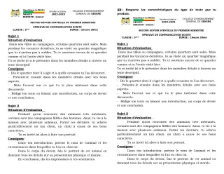Première page de Français 5e — 2e devoir surveillé, 1er semestre (2022-2023) · CEG SEKERE