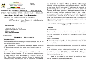 Première page de Histoire-Géographie Tle A & B, Tle A1, Tle A2, Tle B — 1re production scolaire, 1er semestre (2019-2020) · CEG1 Adjarra