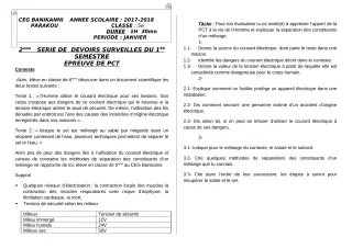 Première page de PCT 4e — Devoir surveillé, 1er semestre (2018-2019) · CEG Banikanni