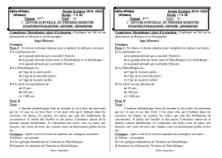 Première page de Histoire-Géographie 6e, 5e, 4e, 4e ML, 3e, 3e ML — 1er devoir surveillé, 1er semestre (2019-2020) · CEG 2 N'DALI