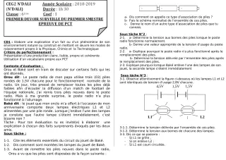 Première page de PCT 6e — 1er devoir surveillé (2018-2019) · CEG 2 N'DALI