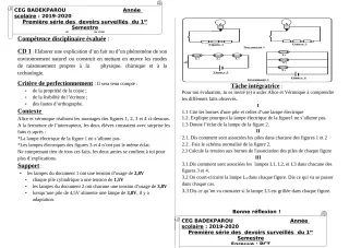 Première page de PCT 6e, 5e, 4e, 4e ML — 1er devoir surveillé, 1er semestre (2019-2020) · CEG BADEKPAROU