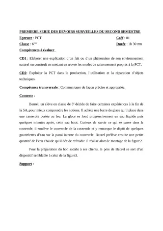 Première page de PCT 6e, 5e, 4e — 1er devoir surveillé, 2e semestre (2019-2020) · CEG AGBANOU