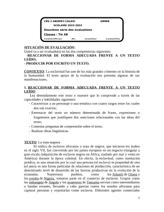 Première page de Espagnol Tle B — 2e évaluation sommative, 1er semestre (2023-2024) · CEG2 ABOMEY - CALAVI (CEG ZOCA)