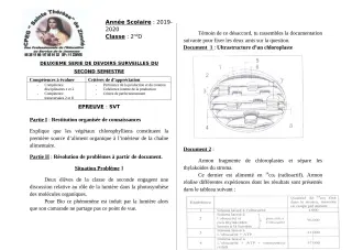 Première page de SVT 2nde D — 2e devoir surveillé, 2e semestre (2019-2020) · CPEG Ste Thérèse de Zinvié