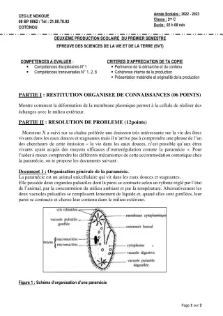 Première page de SVT 2nde C — 2e production scolaire, 1er semestre (2022-2023) · CEG LE NOKOUE