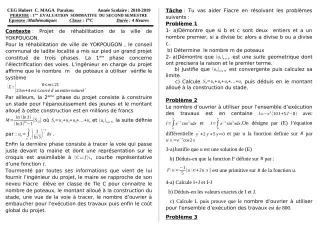 Première page de Mathématiques Tle C — Évaluation sommative, 2e semestre (2018-2019) · CEG Hubert C. MAGA