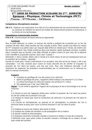 Première page de PCT 5e — 2e production scolaire, 2e semestre (2018-2019) · LJF-B/A