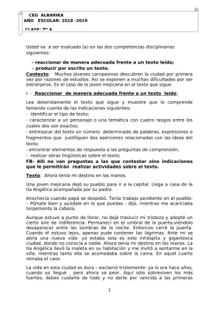 Première page de Examen Blanc de ESPAGNOL — Tle A1, Tle A2, Tle B — CEG Albarika (2018)
